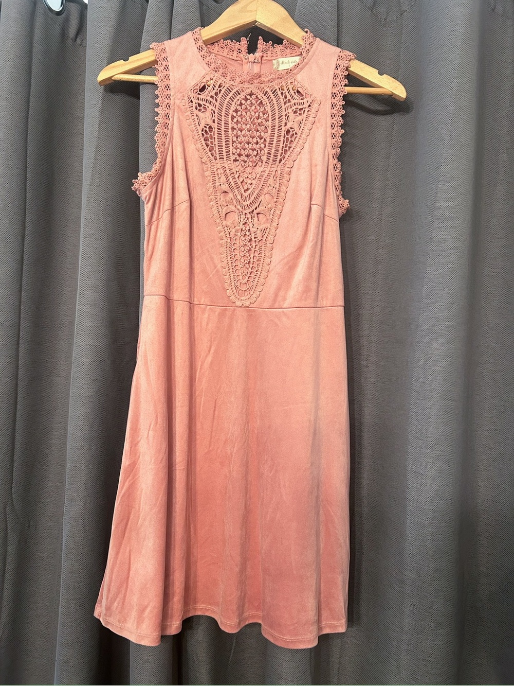 Altar'd State Dusty Rose Crochet-Front Sleeveless Mini Dress